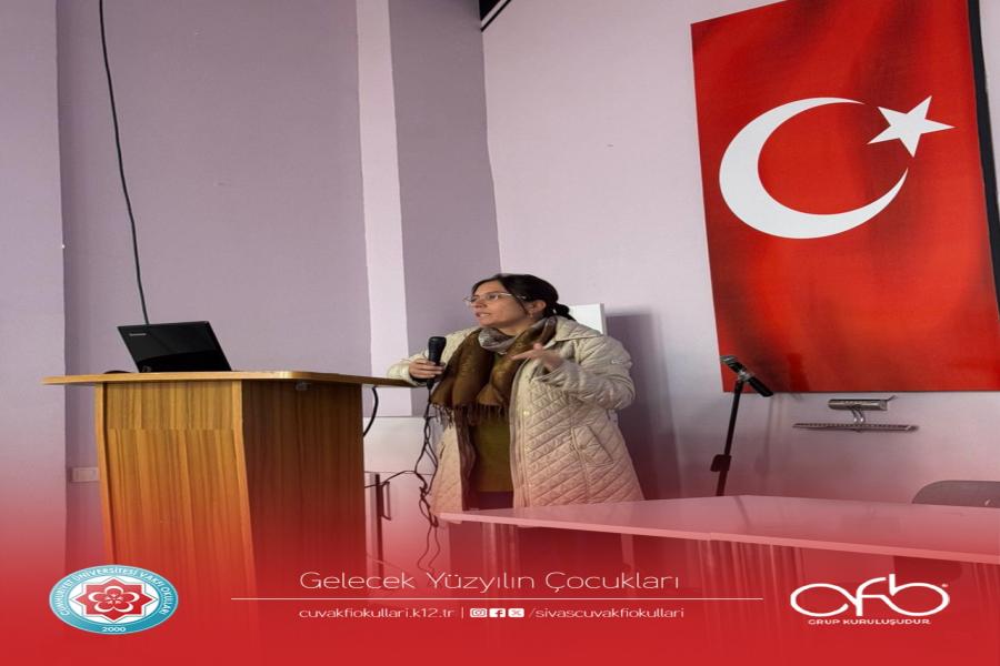 Sivas Cumhuriyet Üniversitesi Fen Fakültesi Moleküler Biyoloji ve Genetik Bölümünden Prof. Dr. Binnur Akkaya hocamızı Fen  ve Anadolu Lisesi öğrencilerimizle buluşturduk.