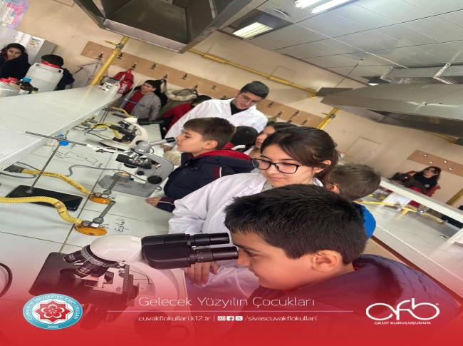 5.Sınıf öğrencilerimizle Cumhuriyet Üniversitesi Fen Fakültesi Kimya Bölümünü ziyaret ettik. Maarif Model kapsamında Bitki ve Hayvan Hücresi örnekleri incelendi. görseli