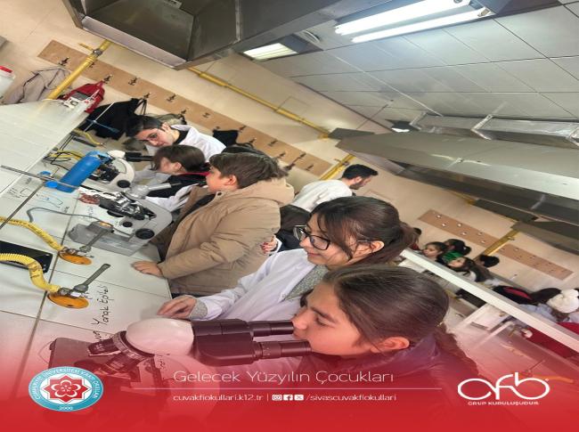 5.Sınıf öğrencilerimizle Cumhuriyet Üniversitesi Fen Fakültesi Kimya Bölümünü ziyaret ettik. Maarif Model kapsamında Bitki ve Hayvan Hücresi örnekleri incelendi. görseli